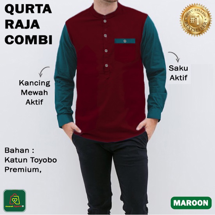 Baju Muslim Pria QURTA RAJA COMBI Lengan Panjang Bahan Toyobo Premium Size M-XXL / 26255 26257 26259 26261