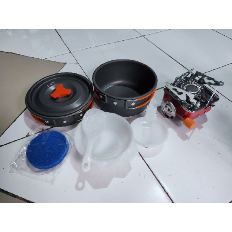 Cooking Set DS200 &amp; Stove Portable K202 Alat Masak Dan Kompor Camping Outdoor