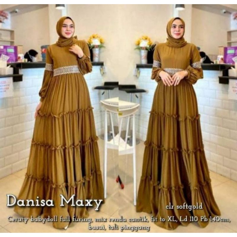 Danisa Maxy Gamis Ceruty babydoll Polos Full Puring Gamis Jumbo Gamis Terbaru Kekinian Terlaris Terp