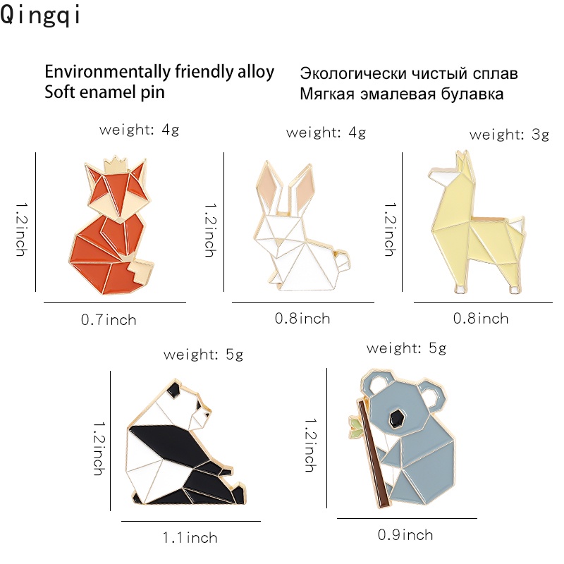 Bros Pin Enamel Origami Kartun Hewan Rubah Panda Koala Alpaca Kelinci Untuk Anak