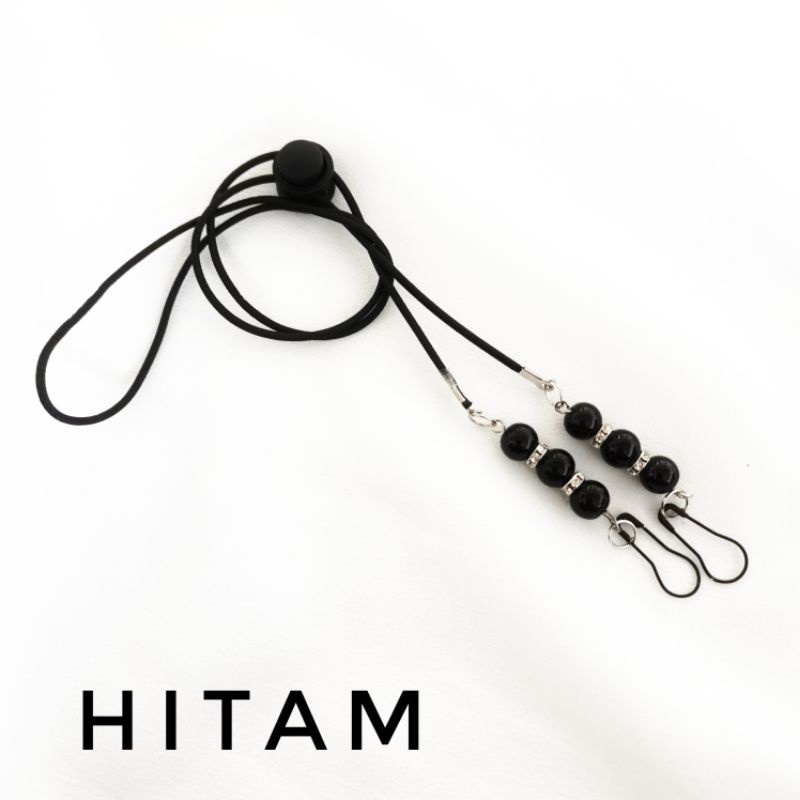 KALUNG MASKER 2 IN 1 MUTIARA / KONEKTOR SEKALIGUS STRAP MASKER HIJAB-KM Hitam