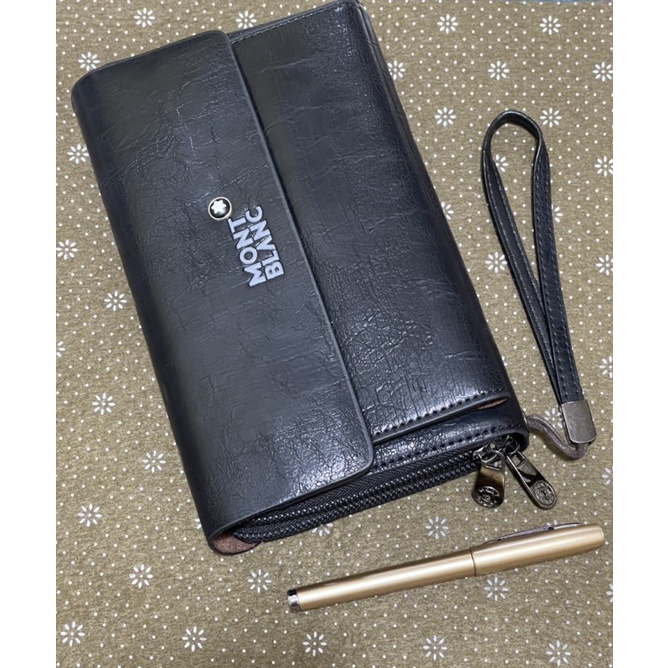 Handbag Montblanc Kulit Model kayu Free Fena Clutch 2resleting pria/Wanita