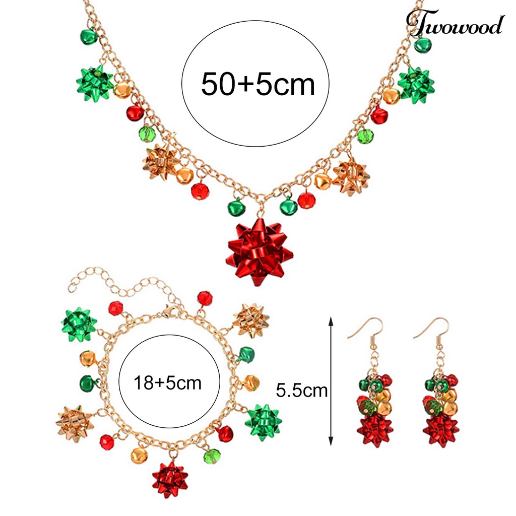 Set Kalung Gelang Anting Hook Desain Bunga Bell Natal Element Warna-Warni Untuk Wanita