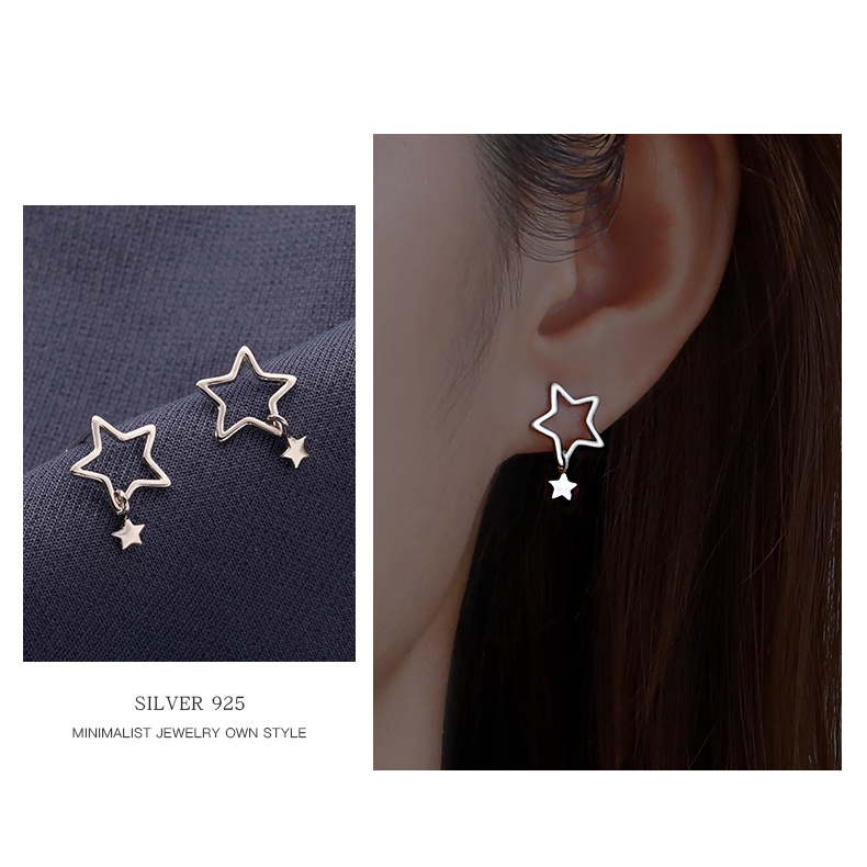 Gaya Korea Hollow Star Stud Earrings untuk Wanita Pola Geometri Bintang Anting Pendek Anting Telinga