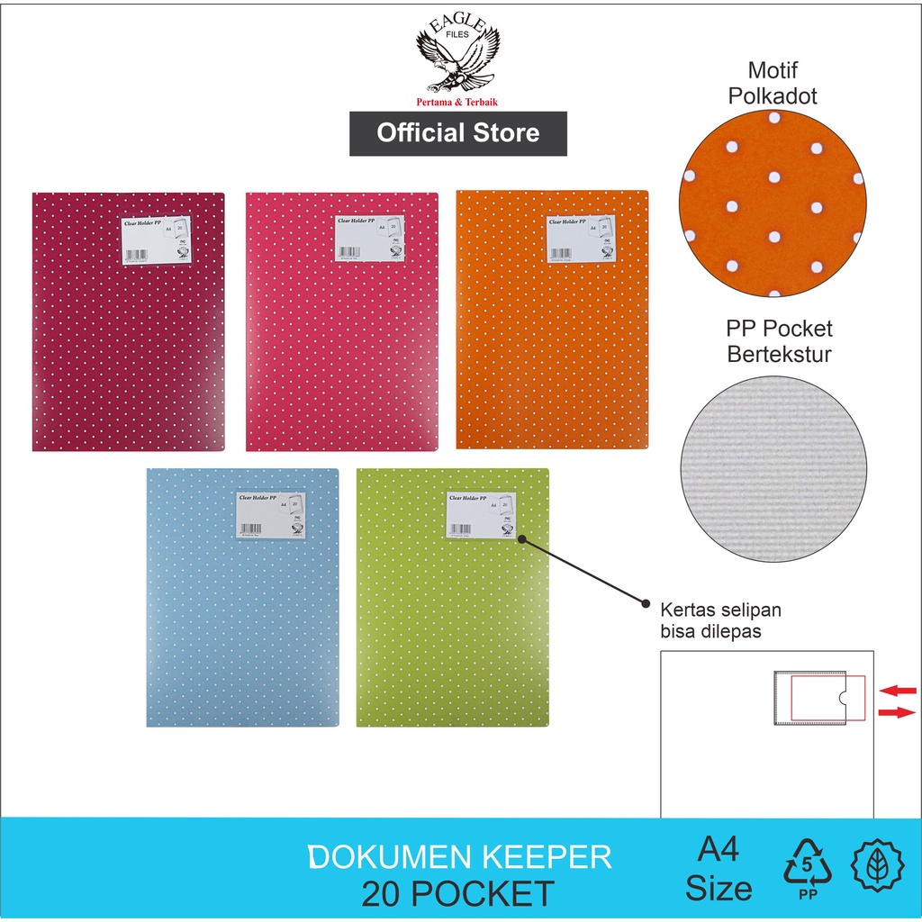 

Dokumen Keeper EAGLE FILES A4 Clear Holder Document Keeper Display Book isi 20 Pocket Motif POLKADOT E 318001A
