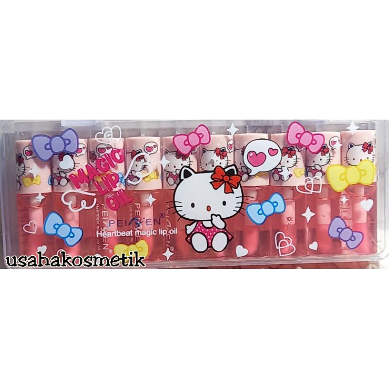 PROMO BESAR 1PAK ISI 10PCS LIP OIL PEIYEN VITAMIN BIBIR COVER DORAEMON + HELLO KITTY + LOVELY