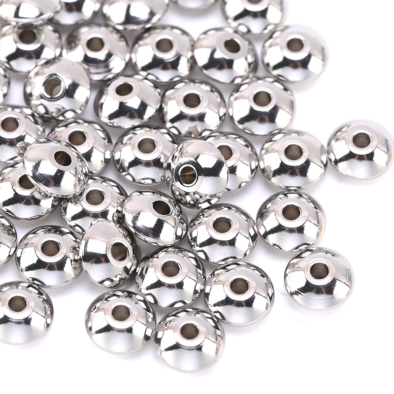 4-8 Mm 304 Stainless Steel Spacer Manik-manik Warna Emas Asli Logam Bulat Sempoa Manik-manik Longgar untuk DIY Gelang Membuat Perhiasan