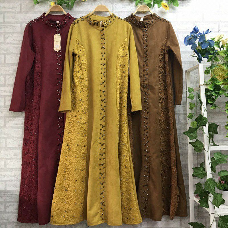 Gamis suede mix brokat  mewah original import