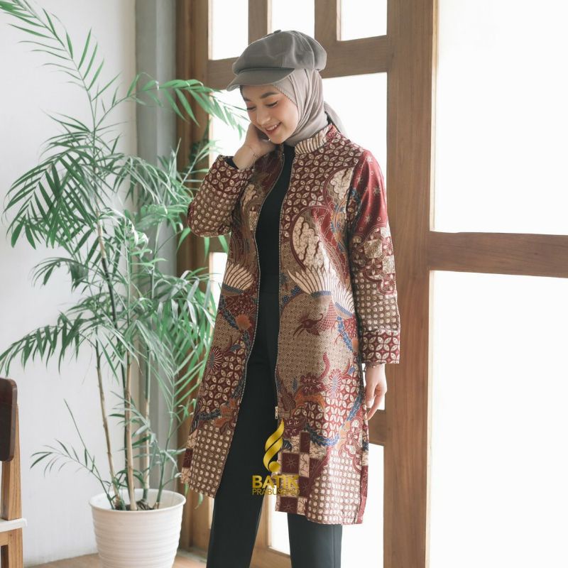 Tunik SuryaKencana Batik Prabuseno Katun Printing Lapis Trikot Resleting Depan Busui Seragam Dinas E