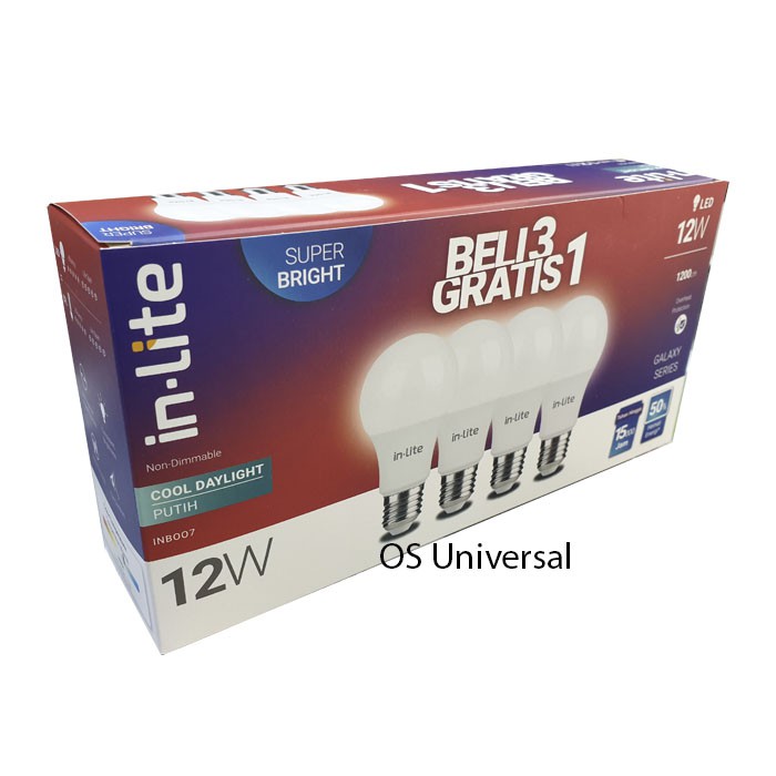 INLITE Lampu Led 11W Putih Paket Beli 3 Gratis 1 - Bohlam 11 Watt 11 W Murah Bergaransi