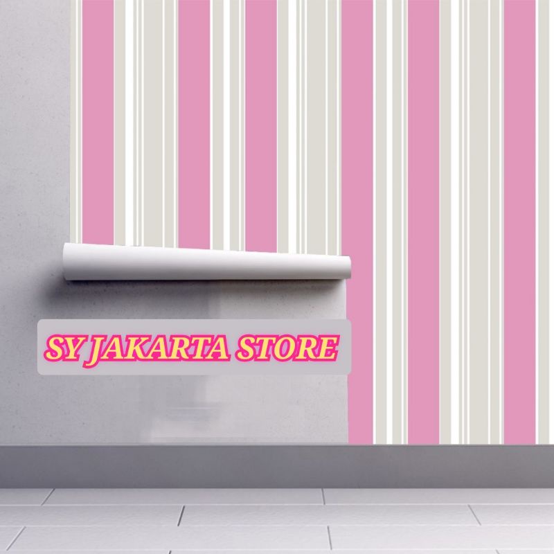 ( BELI 4 GRATIS 2 )Terlaris Wallpaper Sticker Wallpaper Dinding Ruang Tamu Motif Polos | Putih Salur Bunga | Cream | Abu Ungu Kuning Hijau Coklat Merah Pink Biru Batik Bunga Kembang Batu Bata 3D Kotak Segitiga Minimalis Garis Emas Tua Muda Murah-Pink Salur