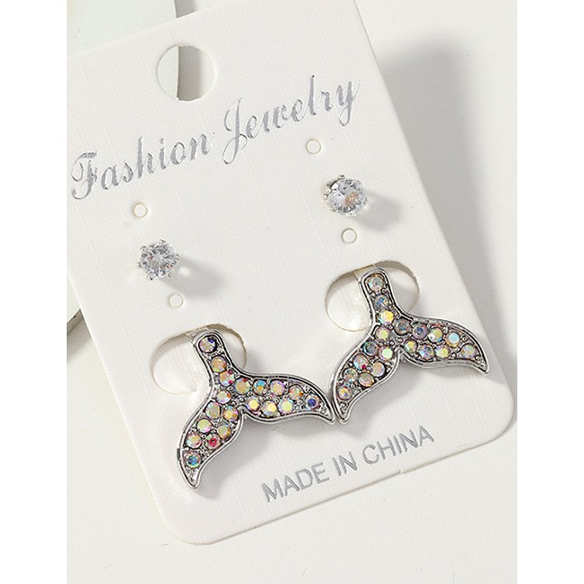 LRC Anting Tusuk Fashion Silver Mermaid Tail Diamond Stud Earrings F50583