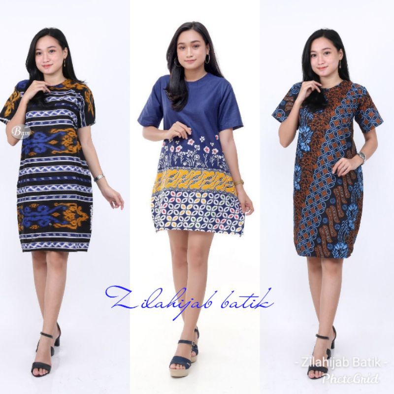 Dress Batik Wanita Modern Lengan Pendek Casual Modis Trendy M L XL XXL Jumbo Original DNT Batik Solo