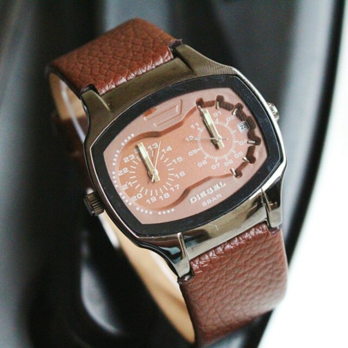 ORI 040 murah jam tangan pria dual time diesel / jtr 1100 coklat