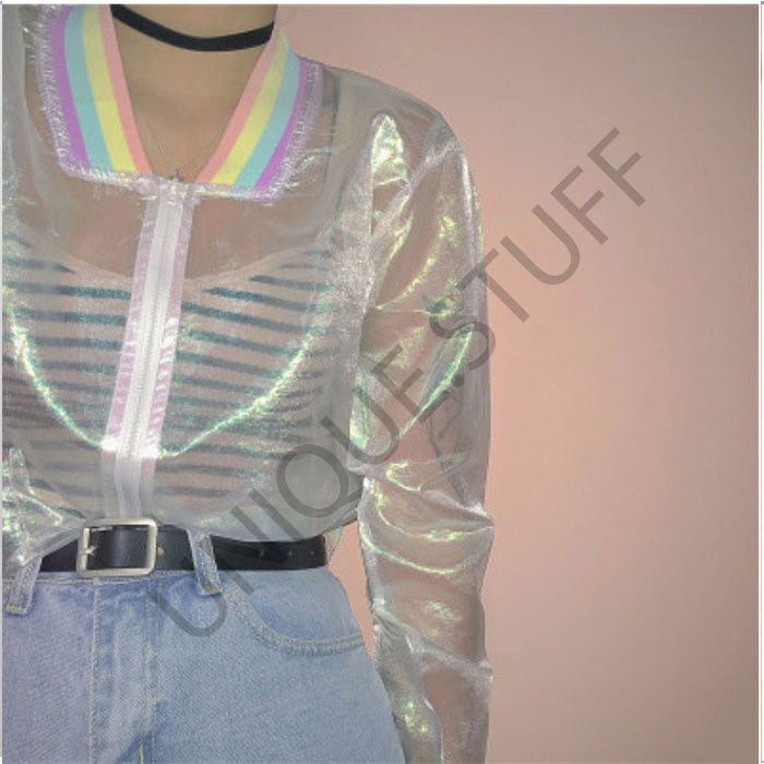 Jaket hologram rainbow jaket transparan jaket korea hologram jacket