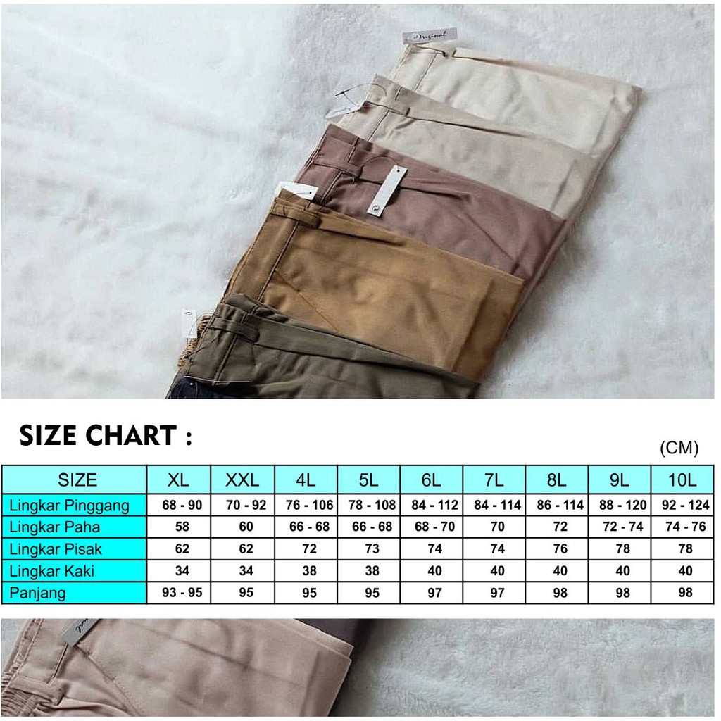 WHITE - JUMBO Baggy Pants Premiun American Drill Impor - M L XL XXL 4L 5L 6L 7L L8 L9 L10