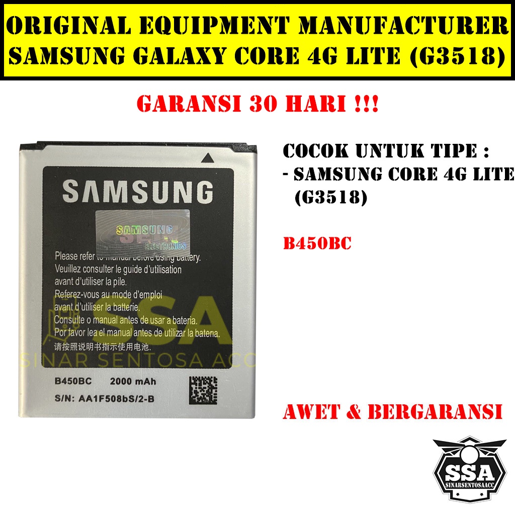 Baterai Original OEM Samsung Galaxy Core 4G Lite G3518 B450BC HP Ori Battery Batrai Batre Batu Batere GARANSI AWET MURAH