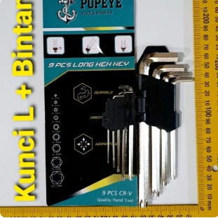 Kunci L + L Bintang Set Kombinasi 9 pcs - Hex Torx Set Key