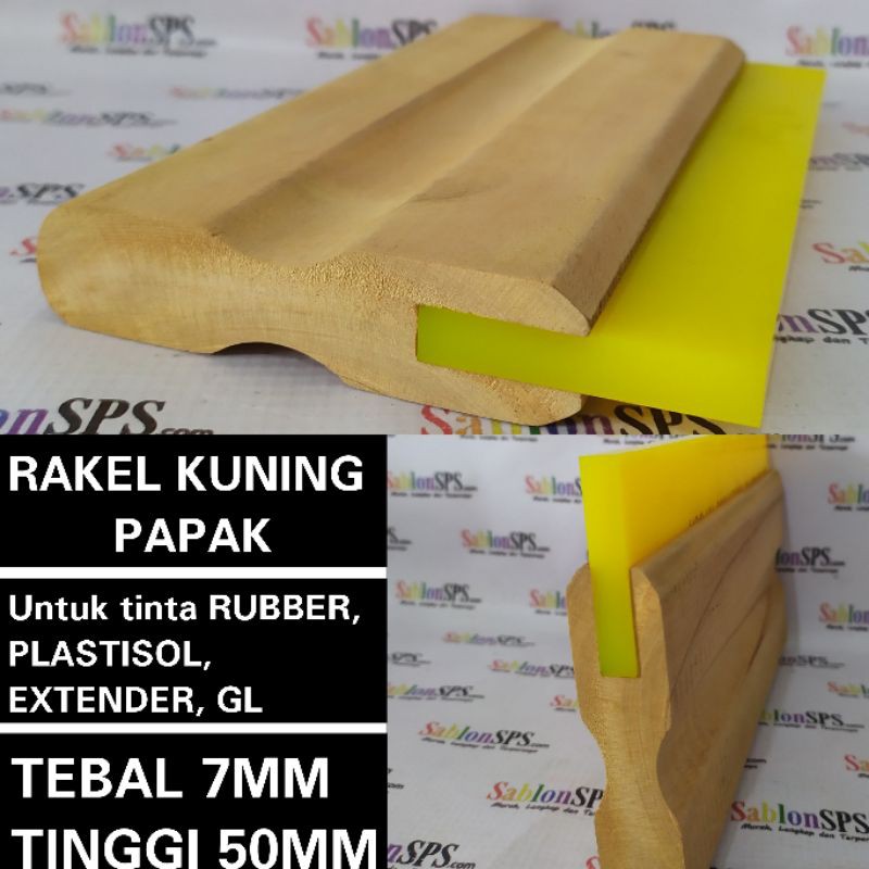 RAKEL SABLON KUNING KOTAK 7X50MM SET GAGANG KAYU P. 28CM