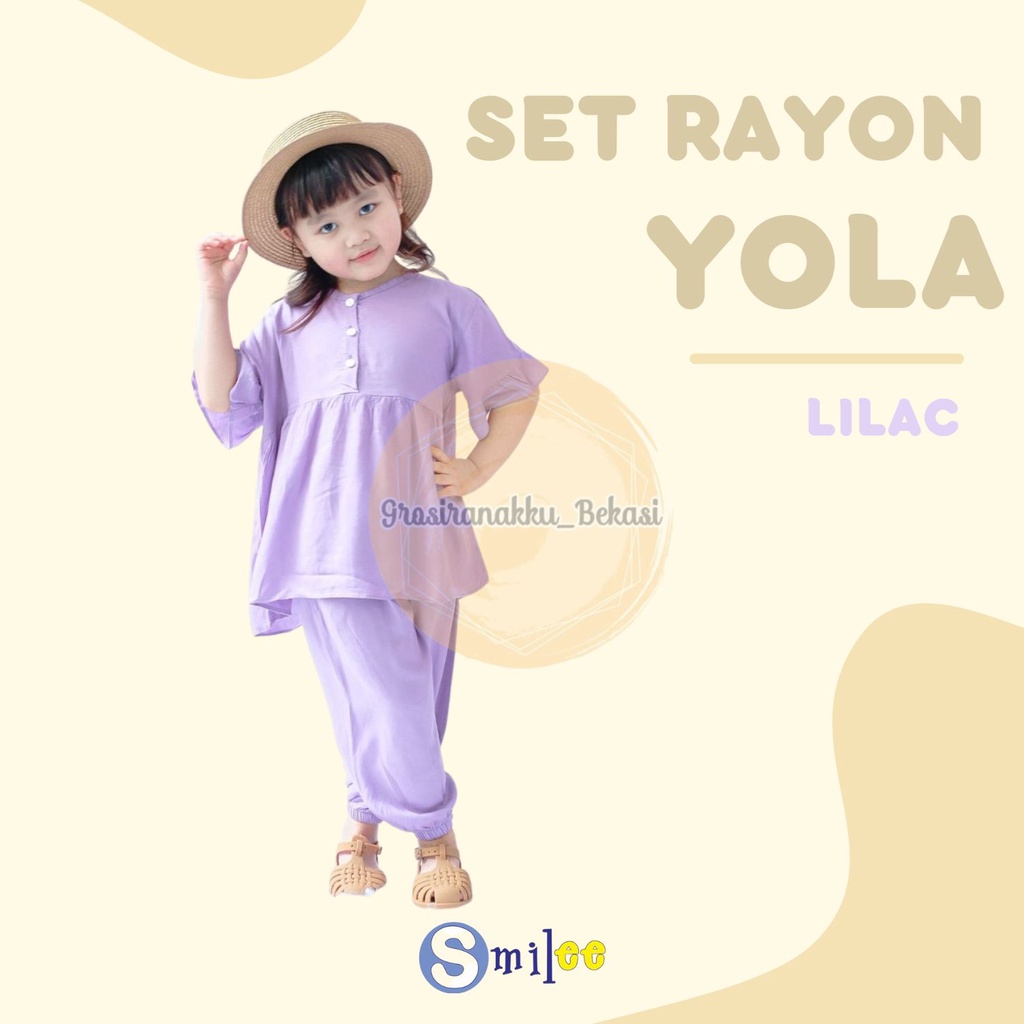 Setelan Anak Rayon Polos Smilee Yola Warna Lilac Size 1-5Thn