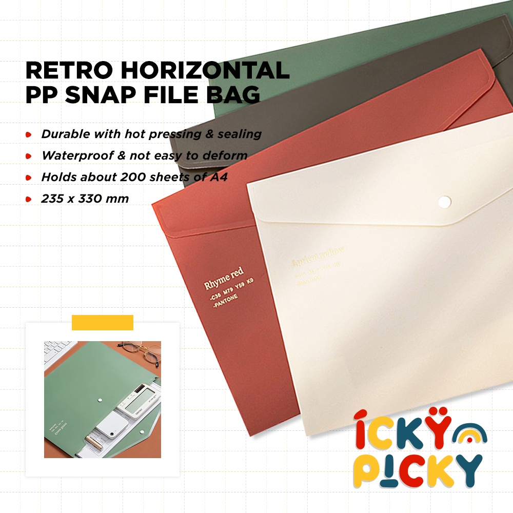 

[ickypicky] Wengu Map Folder Jepret A4 Warna Acak | Retro Horizontal PP Snap File Bag