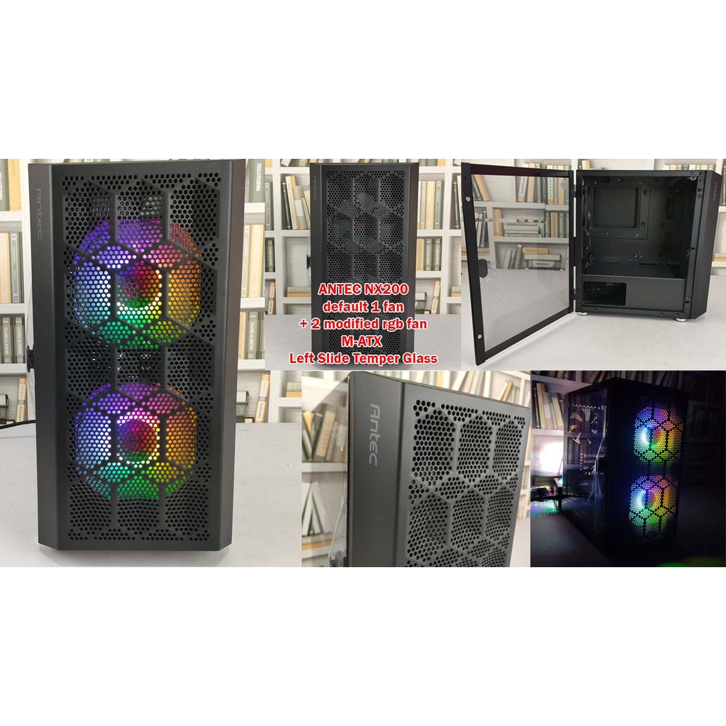 Casing PC Gaming Antec NX200M Left Slide Glass Temper With 3 Fan Modif
