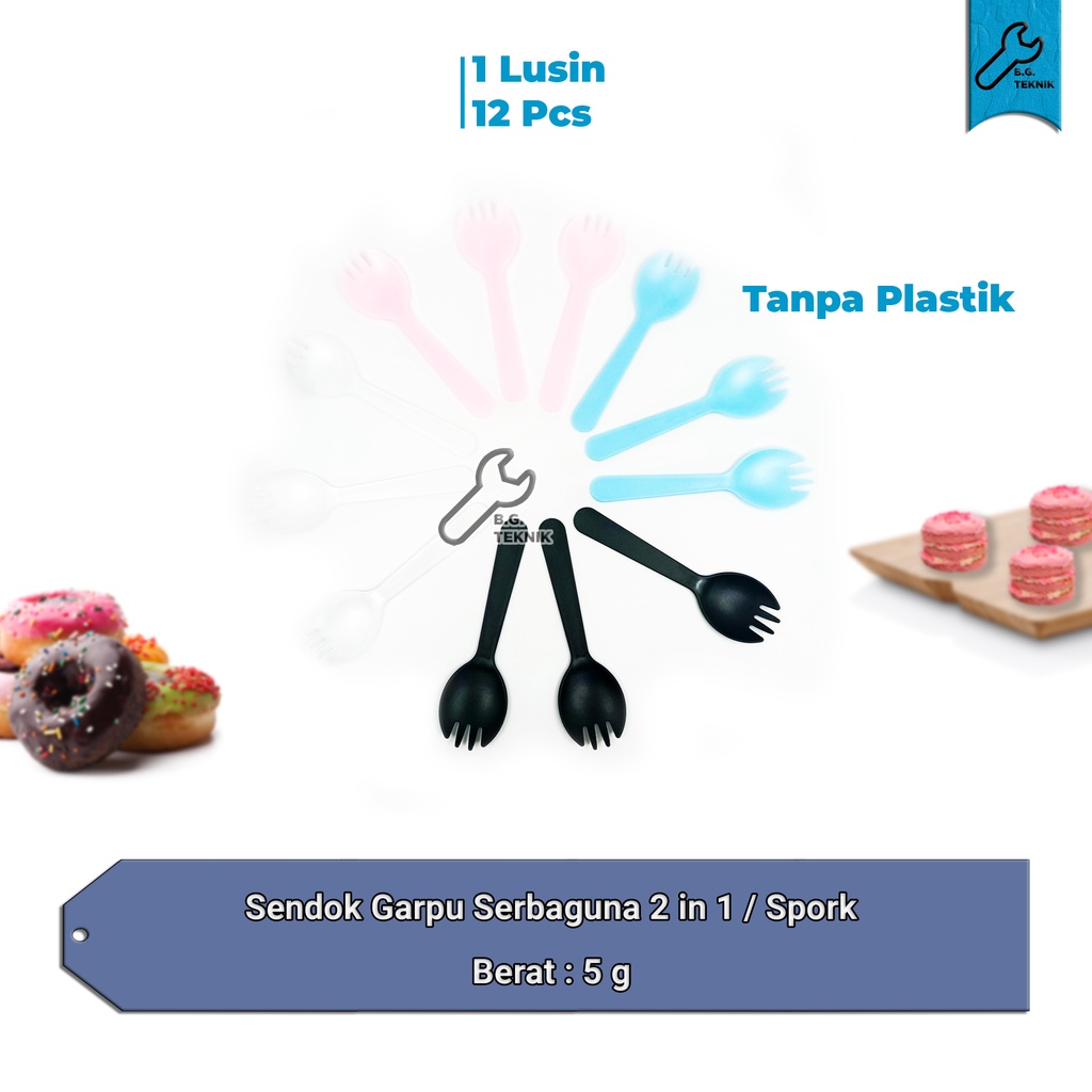 Sendok/ Garpu/ Spork Kue/Buah Plastik Tebal Serbaguna Unik - Hitam