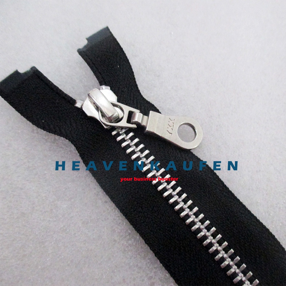 Resleting Zipper Jaket YKK 60 cm Atau 24 inch Hitam Silver Type Gigi Besi Set Open - End Buka Lepas Slider Oval