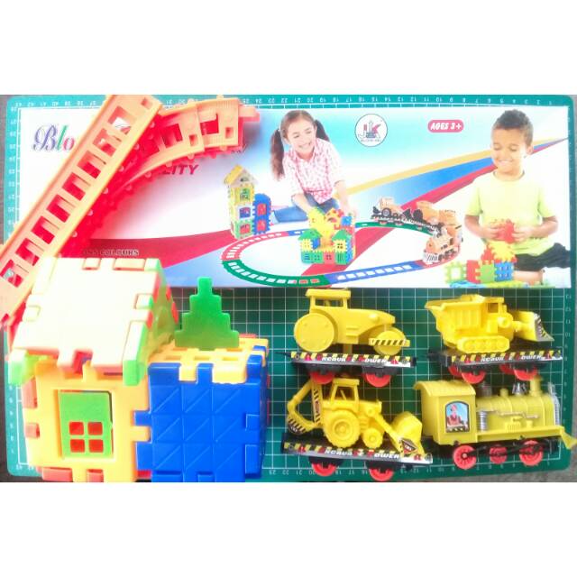 Set Mainan Puzzle Block Rumah + Kereta Kontruksi