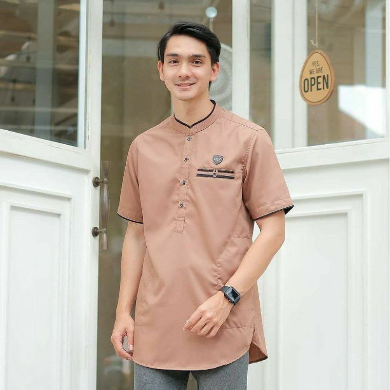 Baju Muslim Pria Koko Kurta Bahan Toyobo Impor Premium Motif Strip Saku
