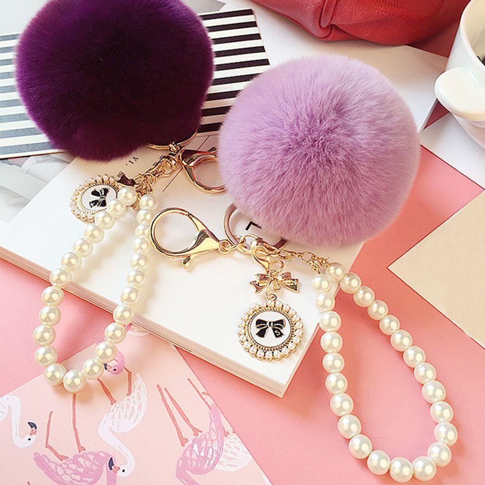 Lanfy Gantungan Kunci Hadiah Fluffy Lovely Ball Key Ring Pendant Mobil Bulu Kelinci Chic Lembut