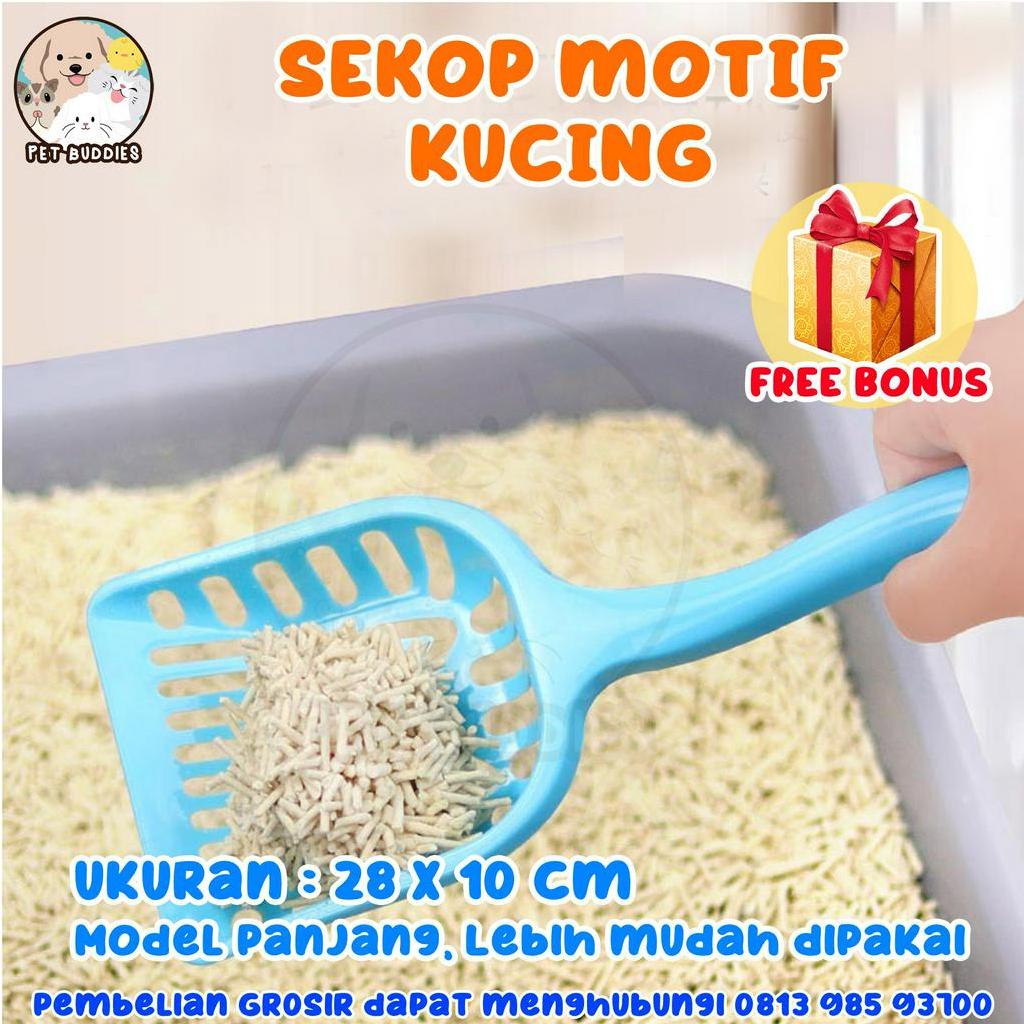 [FREE BONUS]Serokan Motif Kucing Panjang Sekop Kotoran/Pasir Cat Litter