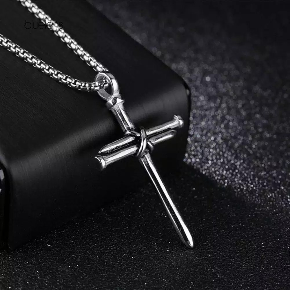 Kalung Salib Titanium Steel Cross Pendant Long Chain Unisex