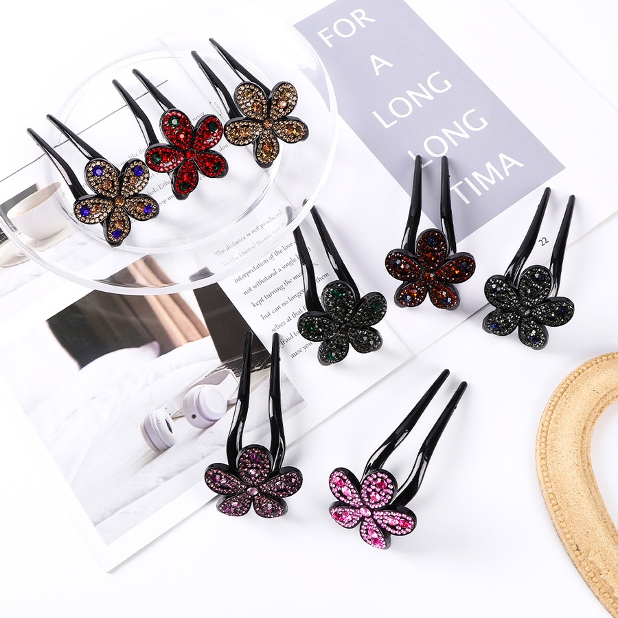 Vintage Crystal Flower Hair Sticks Hairpin U Shape Rhinestone Hair Clip Women Hair Accessories