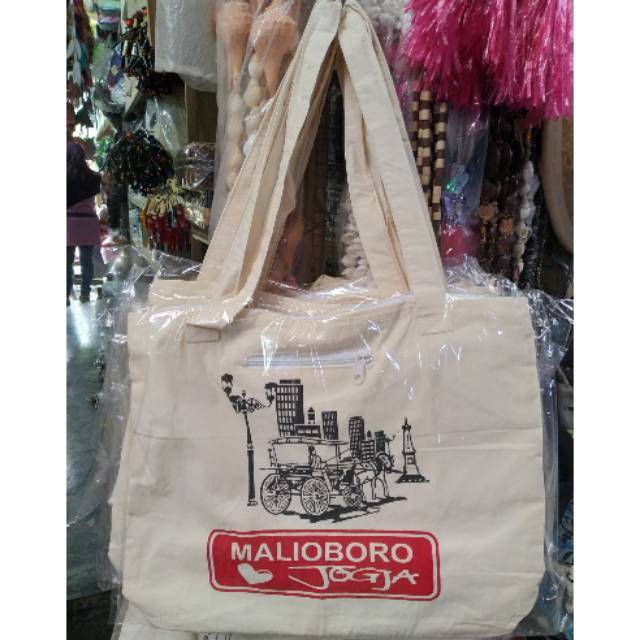 (BISA COD) TOTE BAG I LOVE JOGJA MALIOBORO TUGU UKURAN 41x33 cm - TAS PRIA WANITA COUPLE MURAH