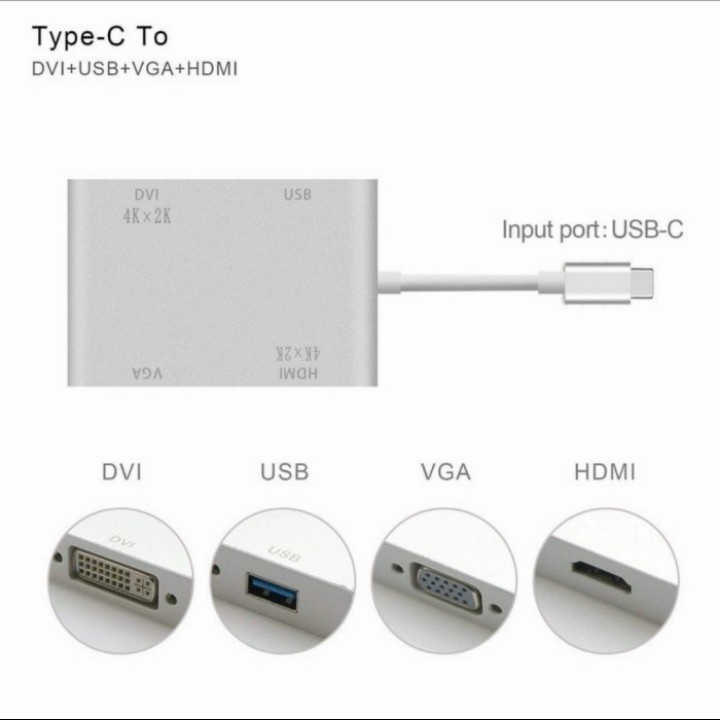 Converter Type c to vga dvi HDMI USB 4in 1 / kabel type c 4in1 DVI adapter