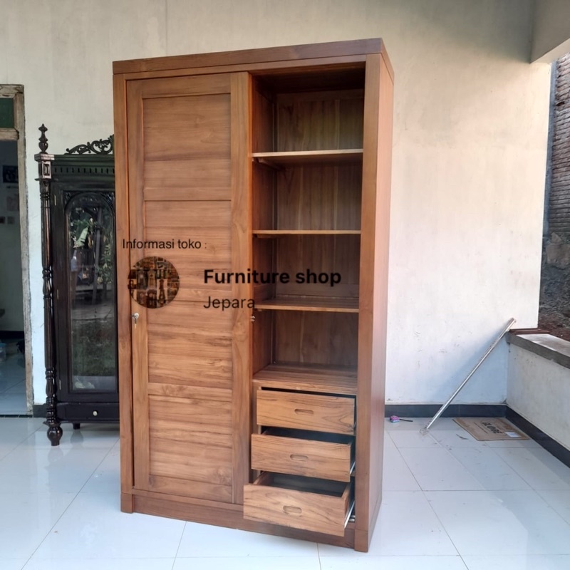 lemari pakaian pintu 2 sliding kayu jati