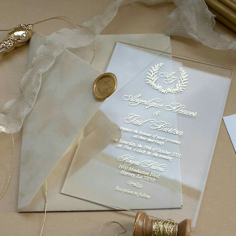 

ACRYLIC WEDDING IVITATIONS UNDANGAN AKRILIK AMPLOP JASMIN DAN STEMP WAX SEAL FEE