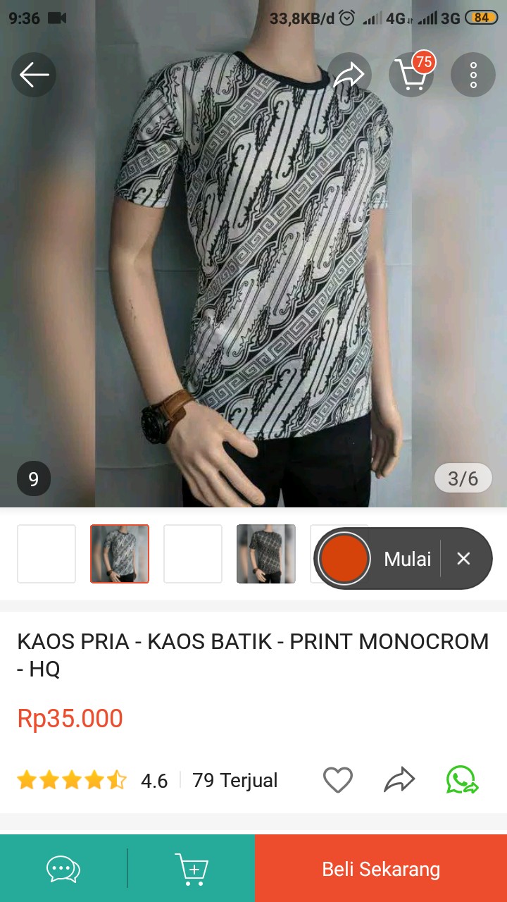 Kaos Pria - Kaos Batik - Print Monocrom - Hq