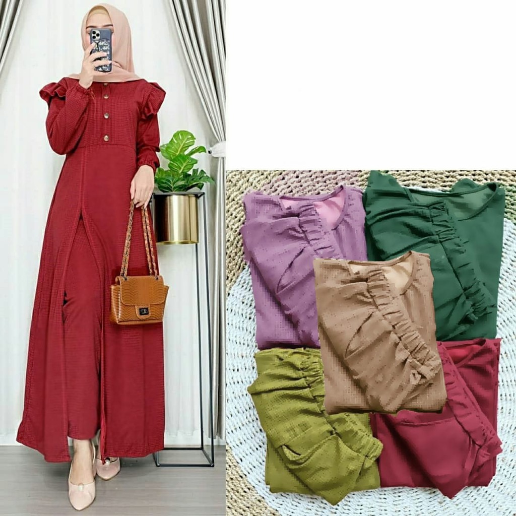 Elsina Set Gamis mosrepe set Setelan elsina/ Setelan Muslim Wanita Terbaru /VC One Set Tunik+Kulot Bahan moscrepe/ OOTD Muslim Murah/ One set