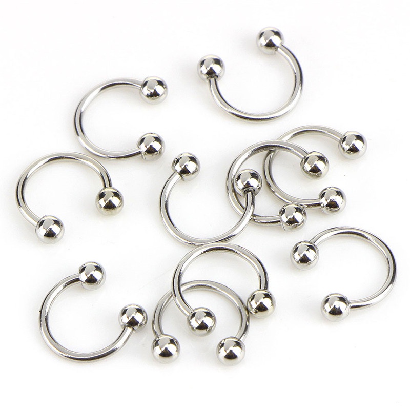 10pcs / set Cincin Tindik Tubuh / Hidung / Bibir Bentuk Sepatu Kuda Bahan Stainless Steel