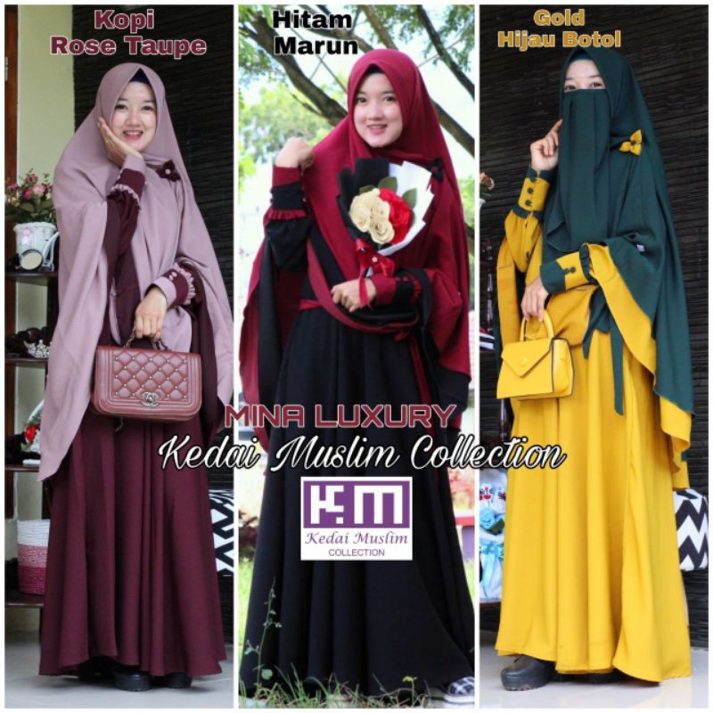 Set Gamis Syar'i / Mina Luxury by. Kedai Muslim Collection / Khimar Super Jumbo / Original Branded