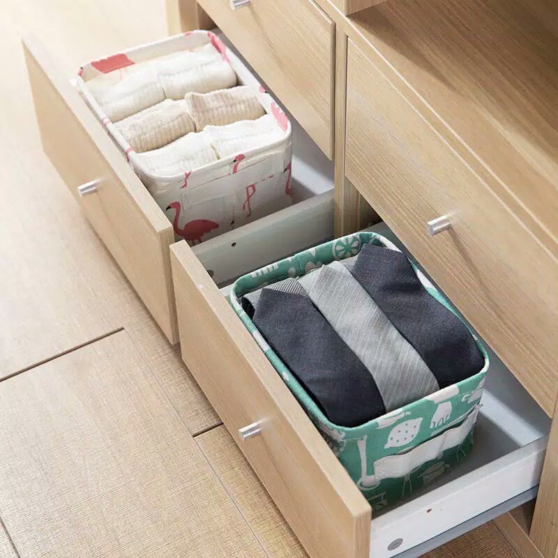 ￼Keranjang Lipat Mini Canvas Storage Box Organizer Multifungsi Wadah Kotak Penyimpanan Aksesories Kosmetik Kanvas