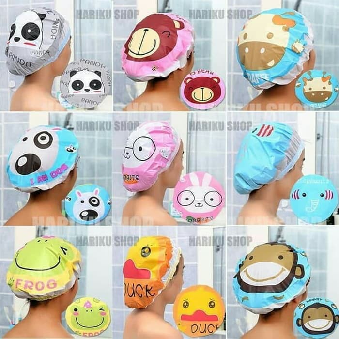 SHOWER CAP KARAKTER KARTUN ANIMAL/ TOPI MANDI WATERPROOF