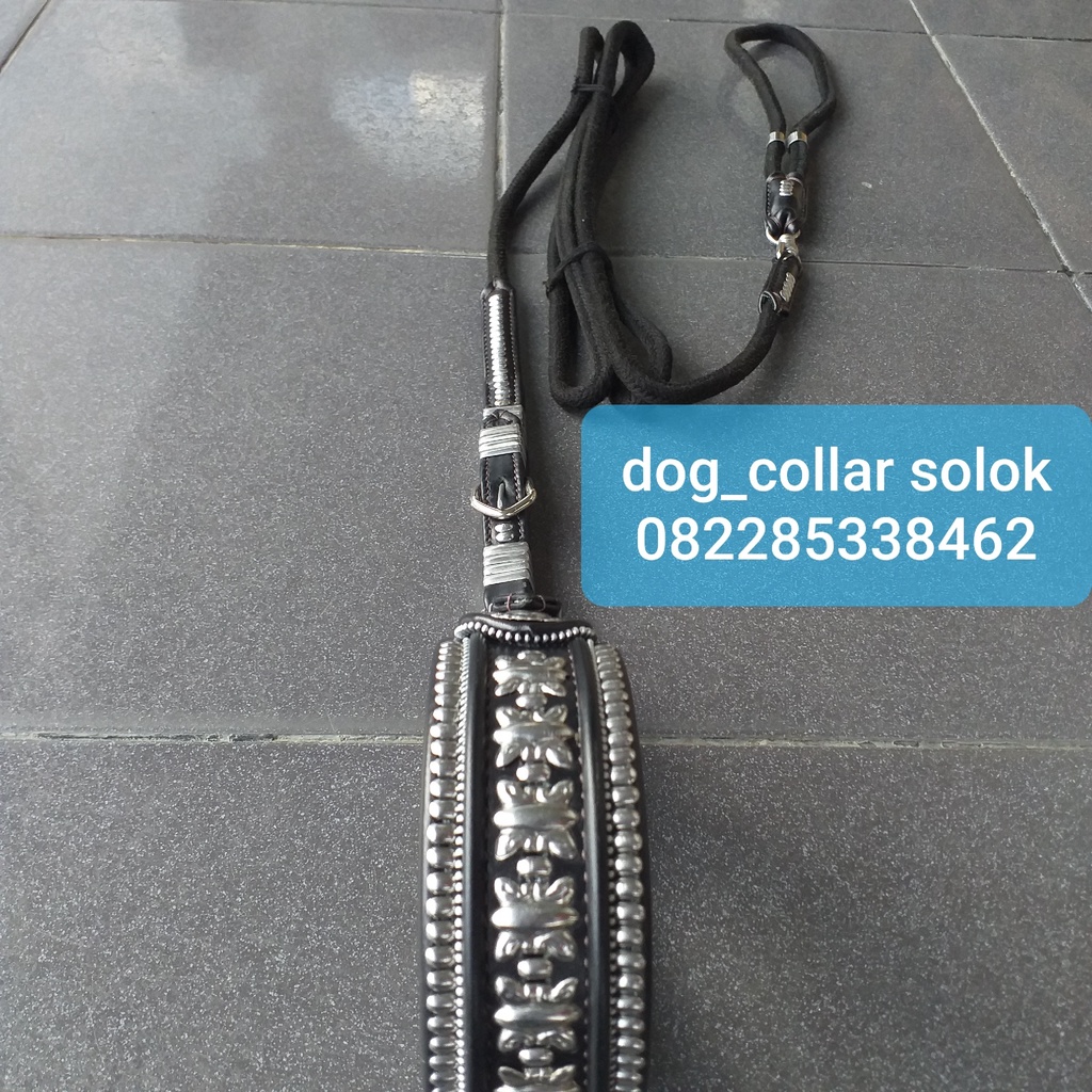 Leather Dog Collar & Leash, Tali Kala Petik Lestop bahan KULIT ASLI, Tali Kerah Anjing, Tali Tuntun