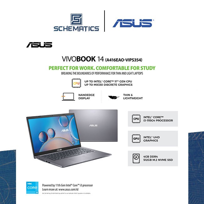 Jual Laptop ASUS Vivobook A416EAO-VIPS354/i3-1115G4/4/512/GREY | Shopee