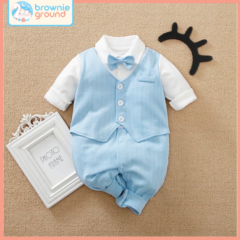 Jumper bayi lakilaki motif TUXEDO BIRU MUDA 0-6 BULAN  IMPORT KATUN PREMIUM / baju bayi  lakilaki jumper lengan panjang bayi