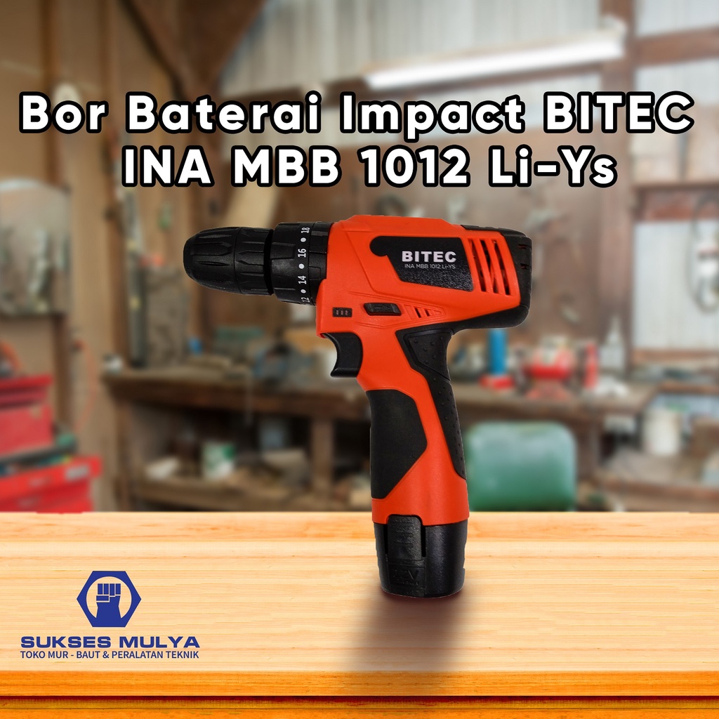 BITEC INA MBB 1012 Li-YS Cordless 12V Mesin Bor Baterai Charger