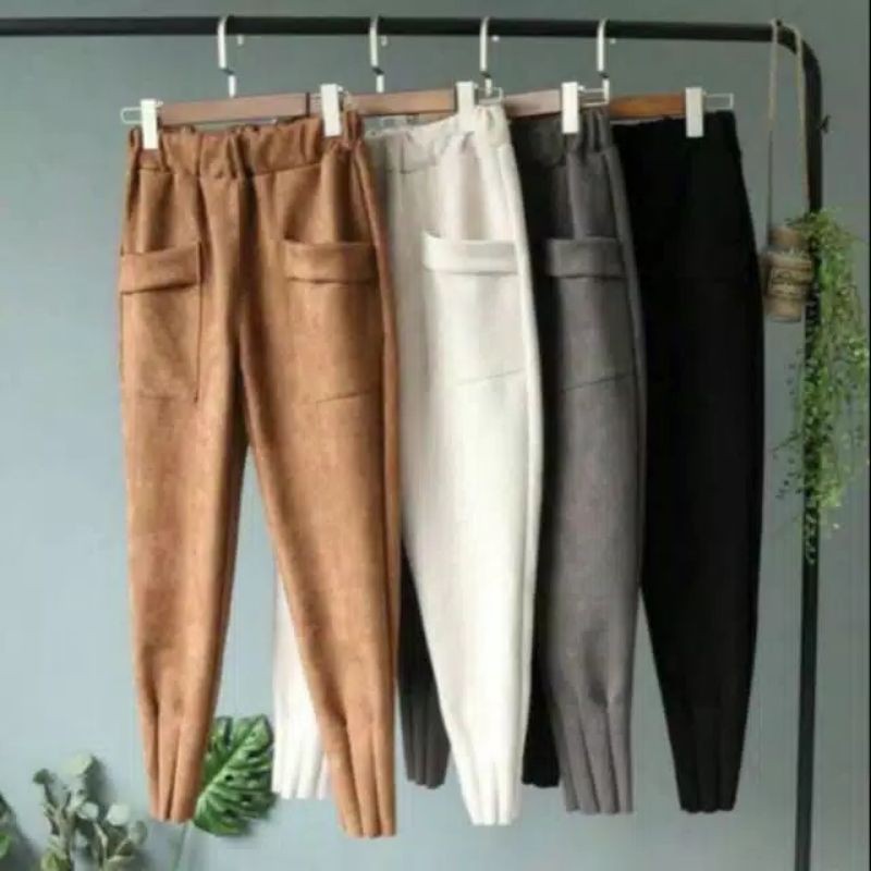 Celana bahan Suede / Pocket Harem Suede Pants