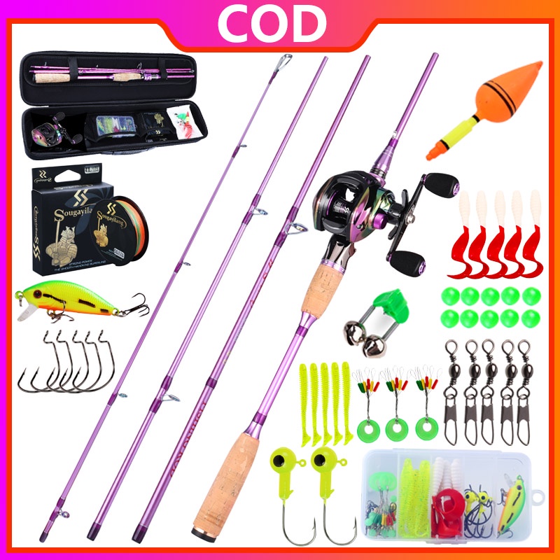 Sougayilang Joran Pancing 2.1M 4 Bagian Spinning/Casting Fishing Rod + Reel Pancing Full Set 13 + 1BB 5.2:1 Rasio Gear Combo Set Pancing